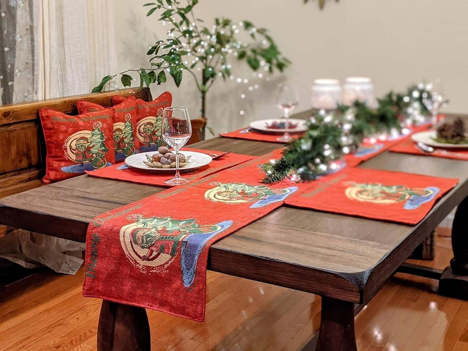 DaDa Bedding Red Santa Claus Christmas Tree Woven Tapestry Dining Table Runner (17615) DaDalogy Bedding Collection