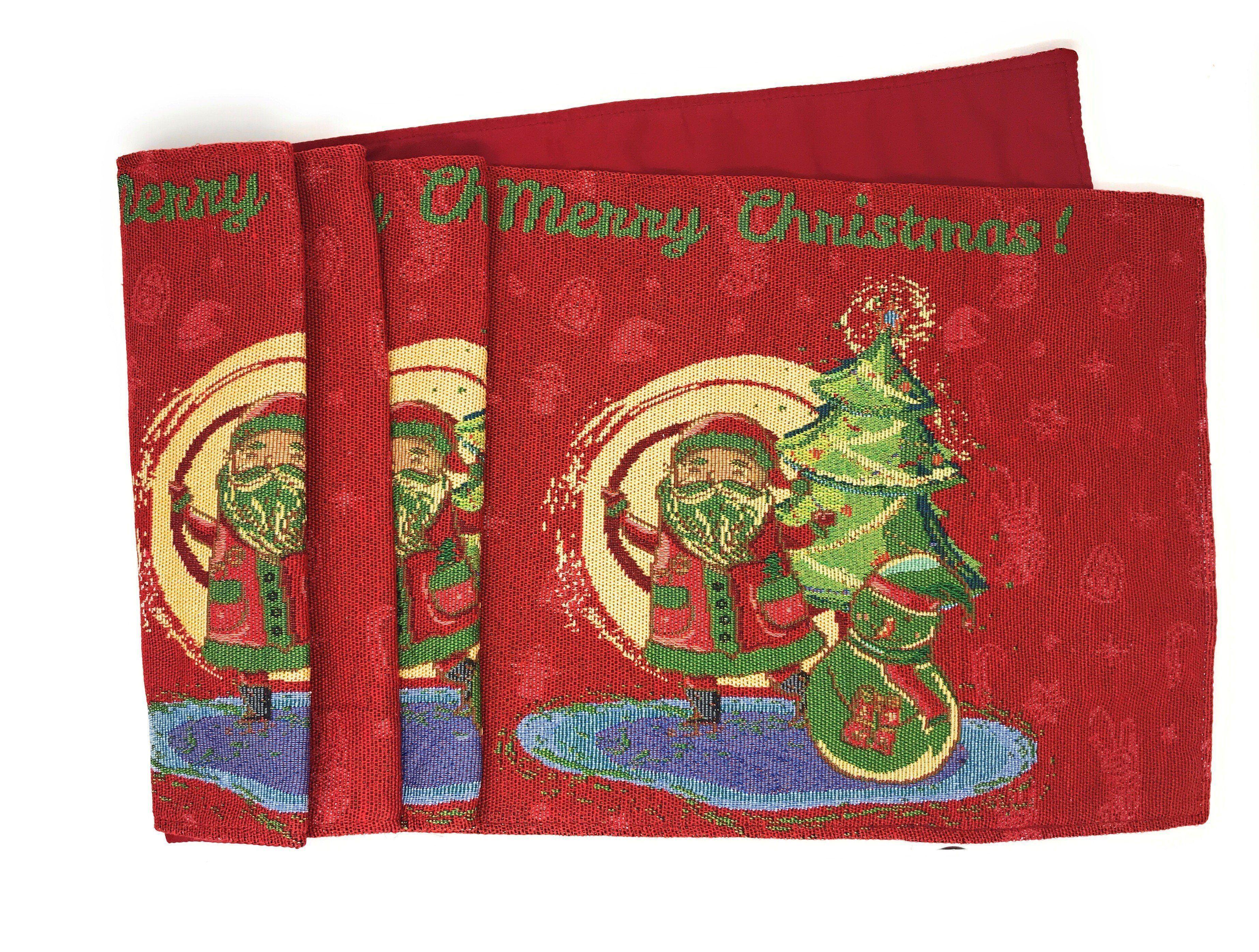DaDa Bedding Red Santa Claus Christmas Tree Woven Tapestry Dining Table Runner (17615) DaDalogy Bedding Collection