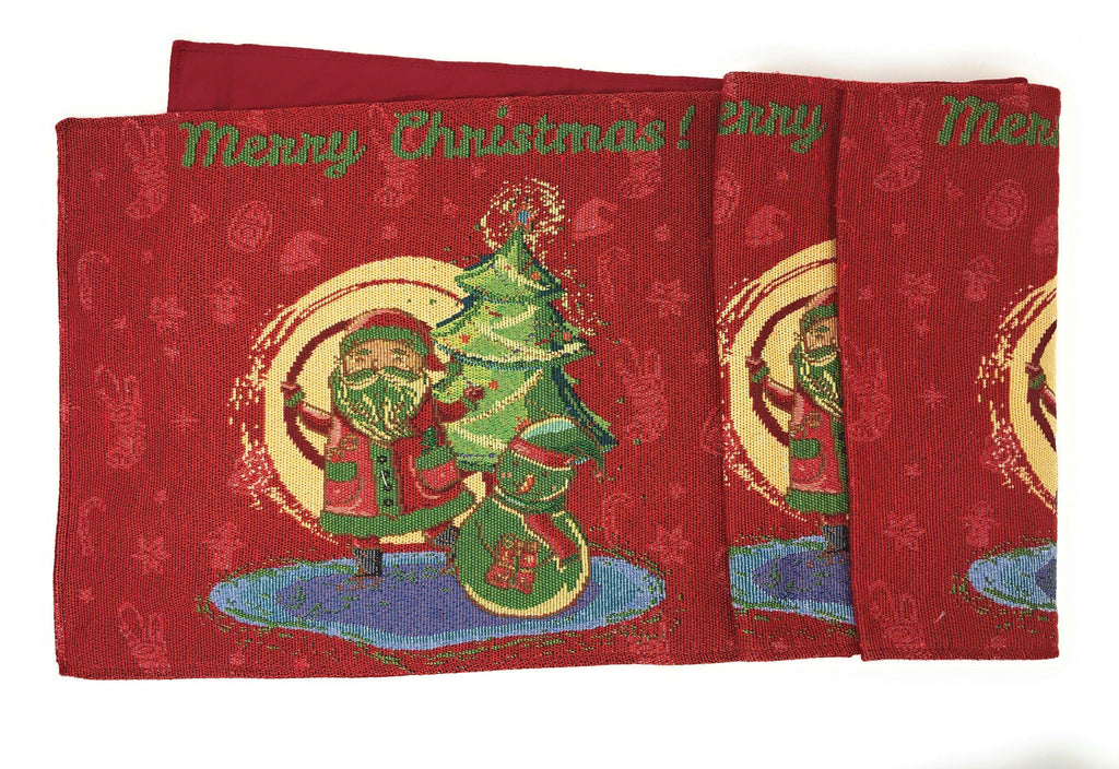 DaDa Bedding Red Santa Claus Christmas Tree Woven Tapestry Dining Table Runner (17615) DaDalogy Bedding Collection