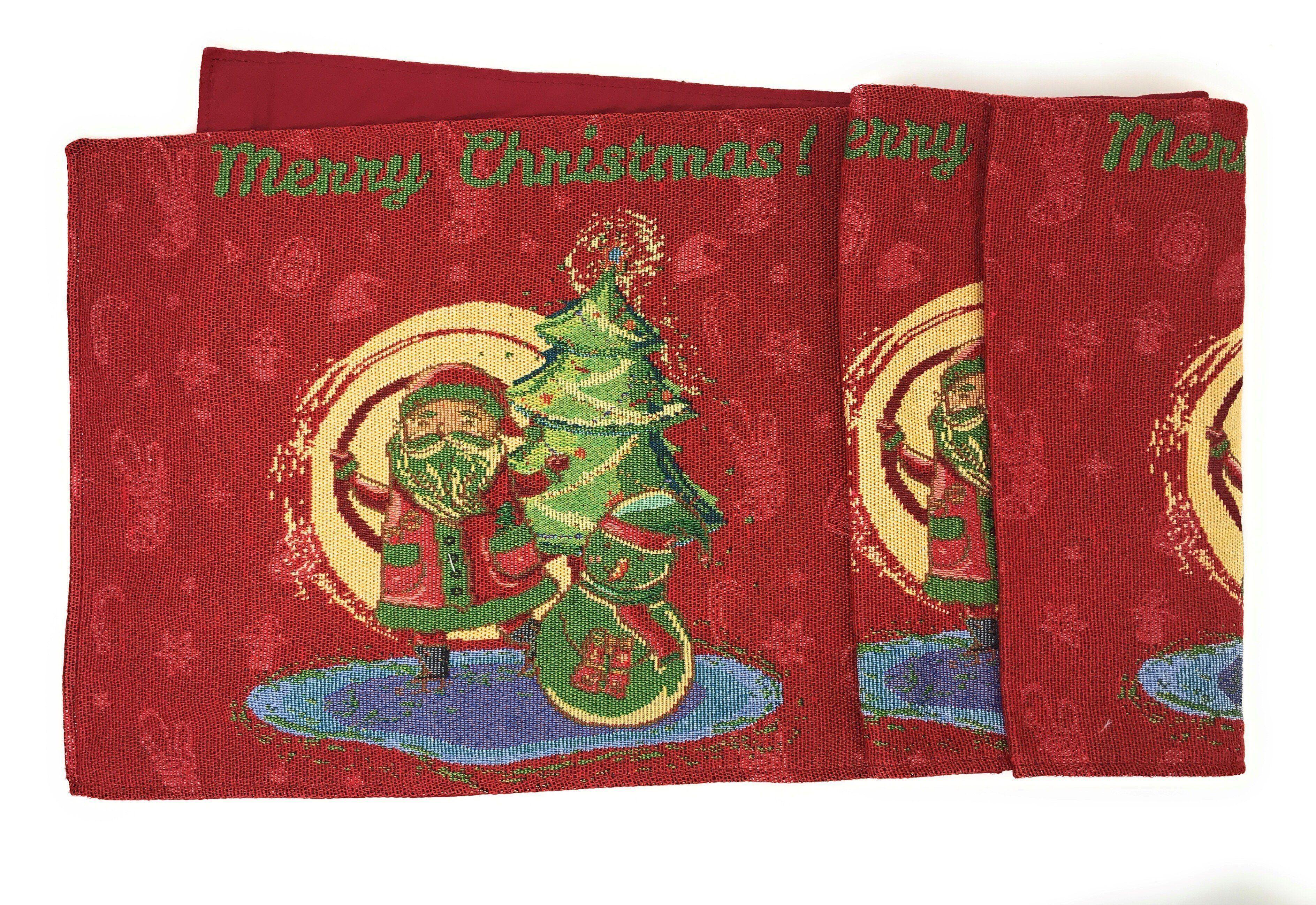 DaDa Bedding Red Santa Claus Christmas Tree Woven Tapestry Dining Table Runner (17615) DaDalogy Bedding Collection