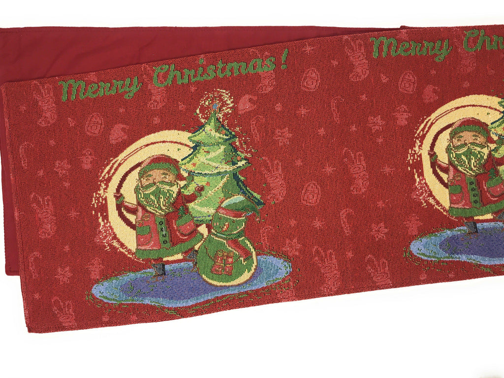 DaDa Bedding Red Santa Claus Christmas Tree Woven Tapestry Dining Table Runner (17615) DaDalogy Bedding Collection