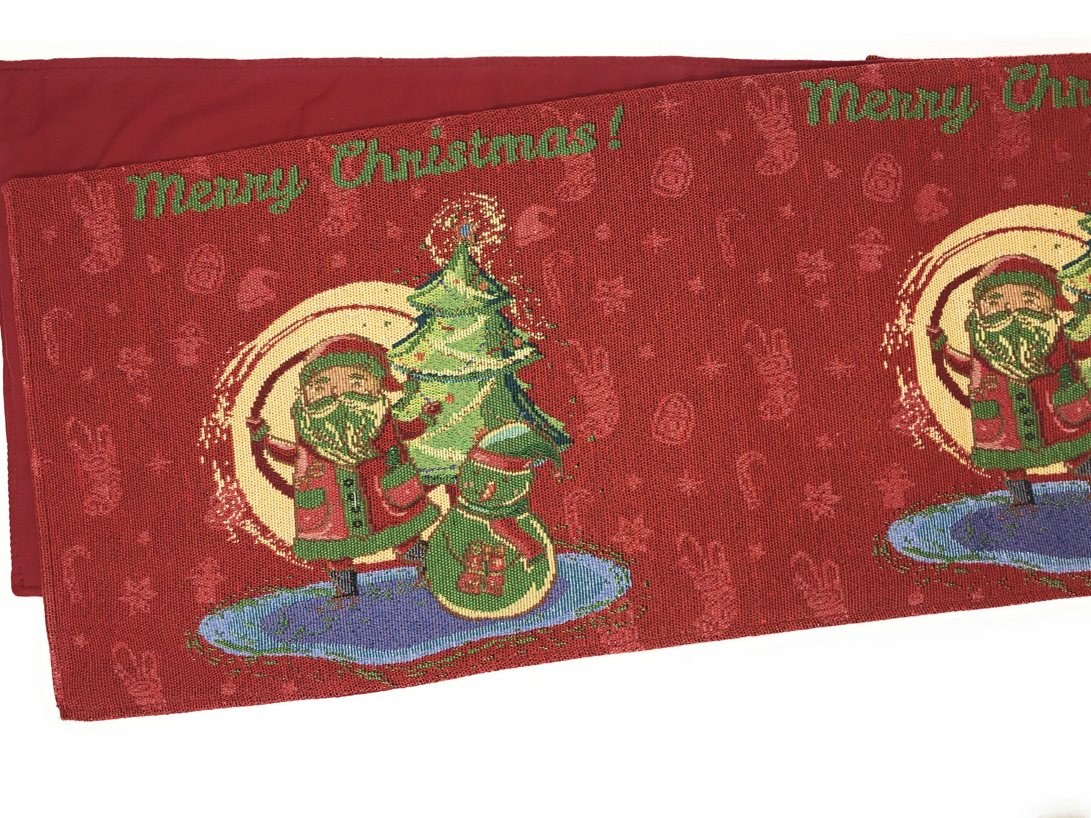 DaDa Bedding Red Santa Claus Christmas Tree Woven Tapestry Dining Table Runner (17615) DaDalogy Bedding Collection