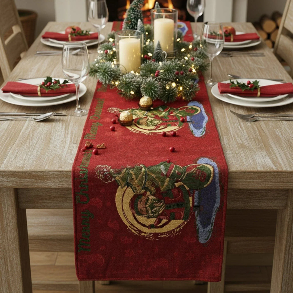DaDa Bedding Red Santa Claus Christmas Tree Woven Tapestry Dining Table Runner (17615) DaDalogy Bedding Collection