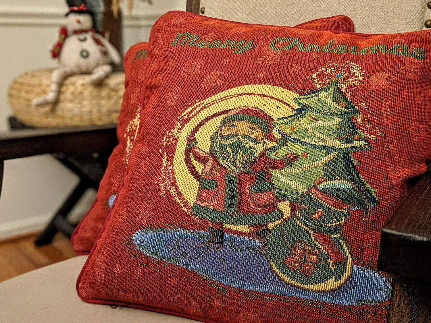 DaDa Bedding Red Santa Claus Christmas Woven Tapestry Throw Pillow Cover - 16" x 16" (17615) DaDalogy Bedding Collection