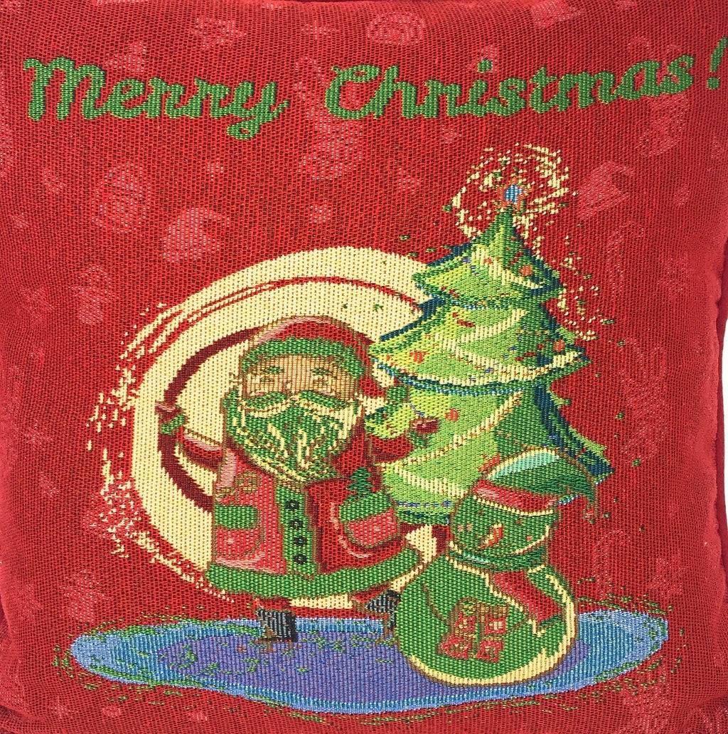 DaDa Bedding Red Santa Claus Christmas Woven Tapestry Throw Pillow Cover - 16" x 16" (17615) DaDalogy Bedding Collection