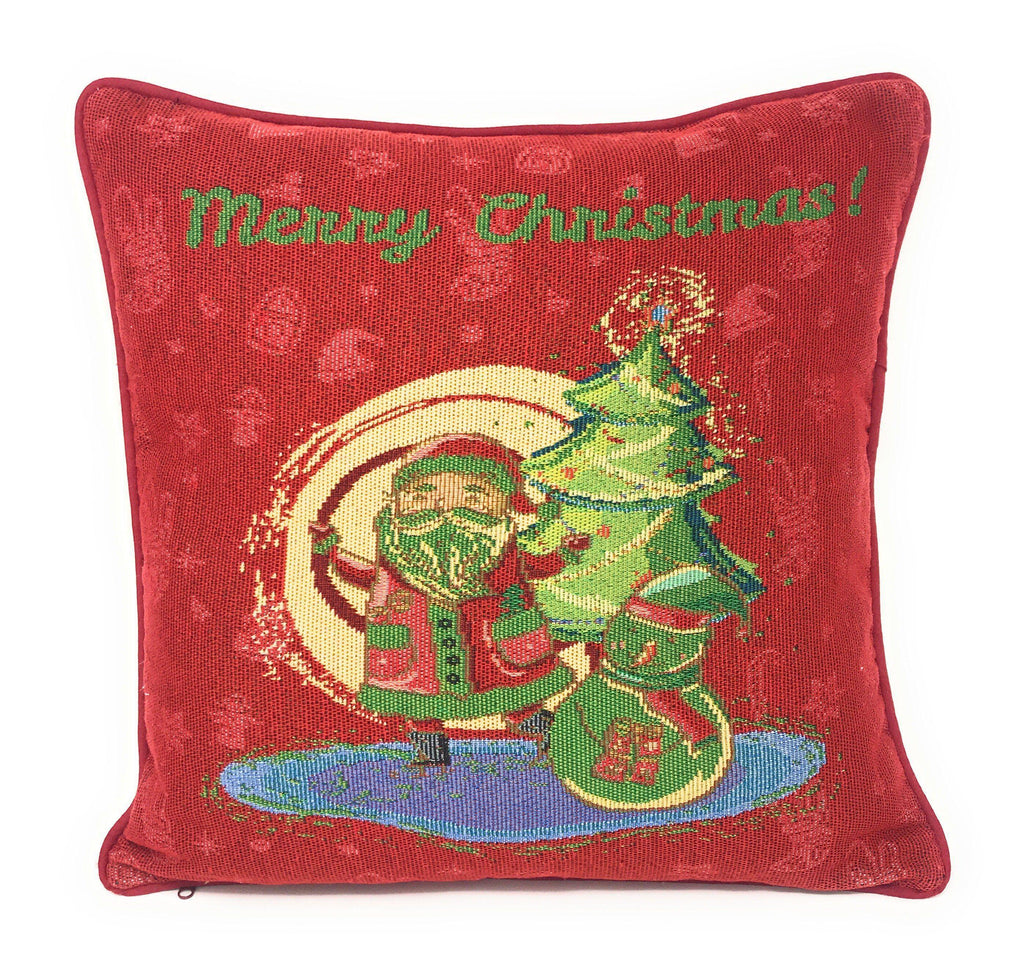 DaDa Bedding Red Santa Claus Christmas Woven Tapestry Throw Pillow Cover - 16" x 16" (17615) DaDalogy Bedding Collection