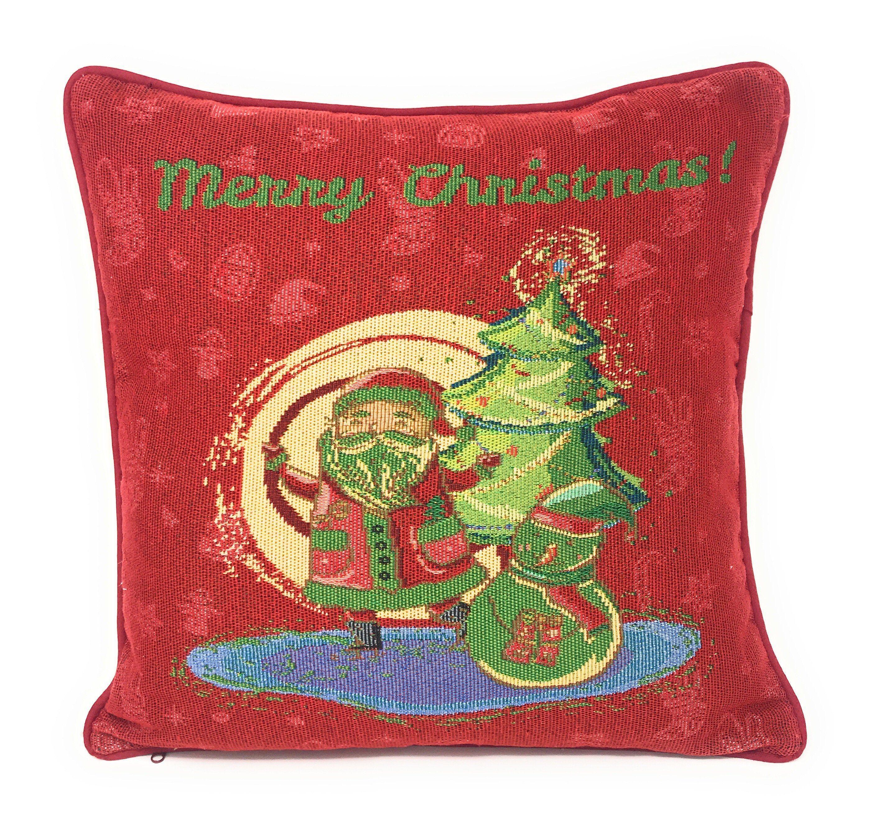DaDa Bedding Red Santa Claus Christmas Woven Tapestry Throw Pillow Cover - 16" x 16" (17615) DaDalogy Bedding Collection