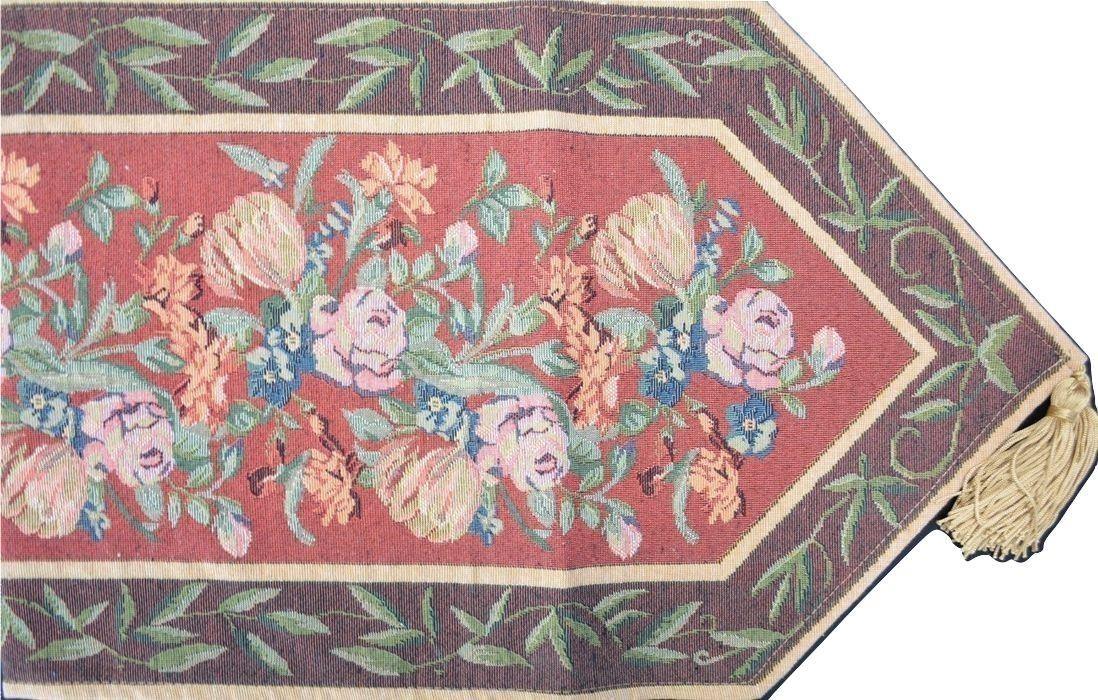 DaDa Bedding Romantic Floral Field of Roses Burgundy Red Tapestry Table Runner (5594) DaDalogy Bedding Collection