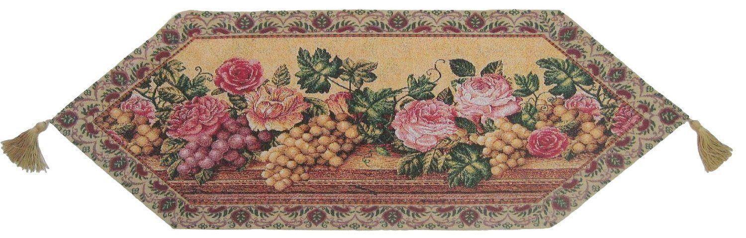 DaDa Bedding Romantic Parade of Fruit & Roses Floral Tapestry Table Runner (14426) DaDalogy Bedding Collection