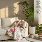 DaDa Bedding Romantic Roses Floral Throw Blanket - Lovely Spring Pink & White Scalloped Colorful Lightweight Breathable - Bright Vibrant Quilted Throw Blanket - 50 x 60