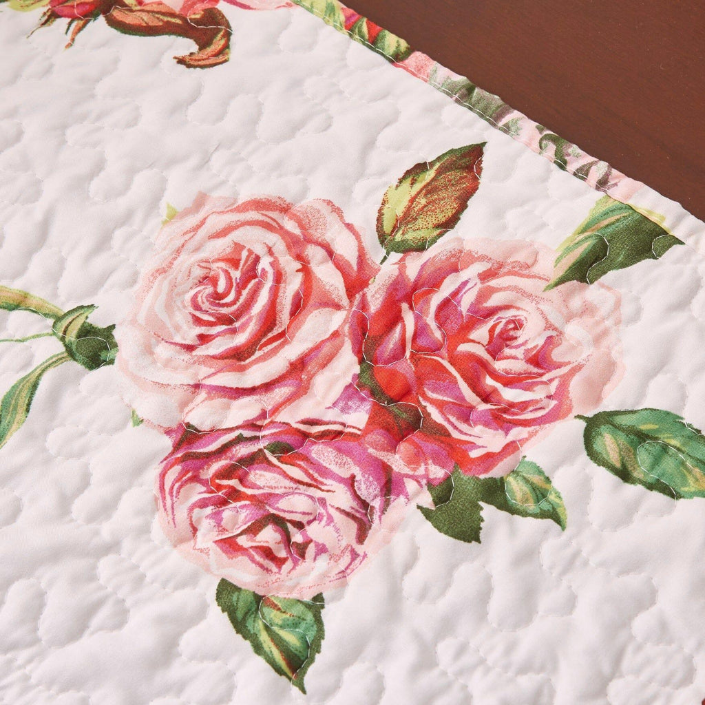 DaDa Bedding Romantic Roses Pink White Lovely Floral Quilted Dining Table Runner (879) DaDalogy Bedding Collection