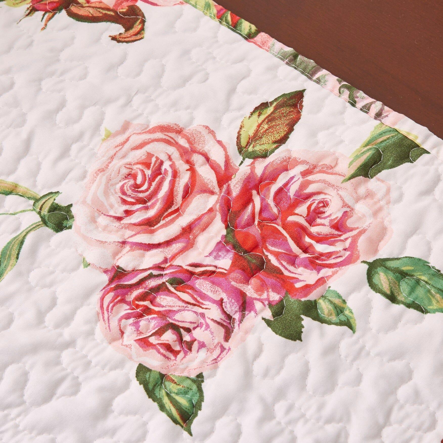DaDa Bedding Romantic Roses Pink White Lovely Floral Quilted Dining Table Runner (879) DaDalogy Bedding Collection