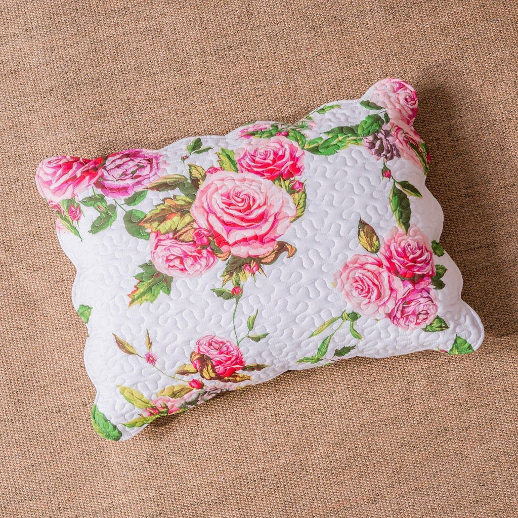 DaDa Bedding Romantic Roses Spring Floral Pink Scalloped Pillow Sham 1-Piece (JHW879) DaDalogy Bedding Collection