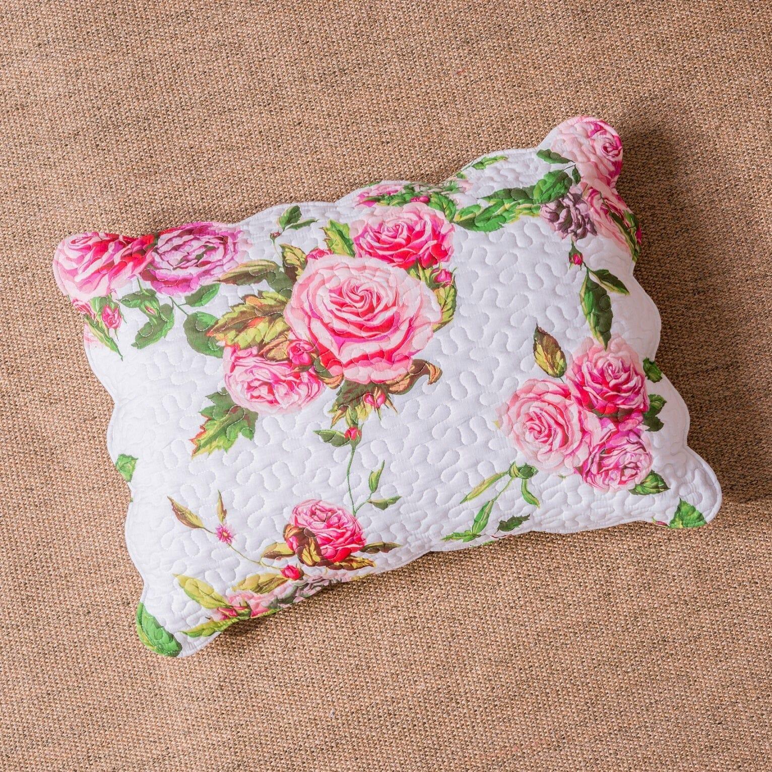 DaDa Bedding Romantic Roses Spring Floral Pink Scalloped Pillow Sham 1-Piece (JHW879) DaDalogy Bedding Collection