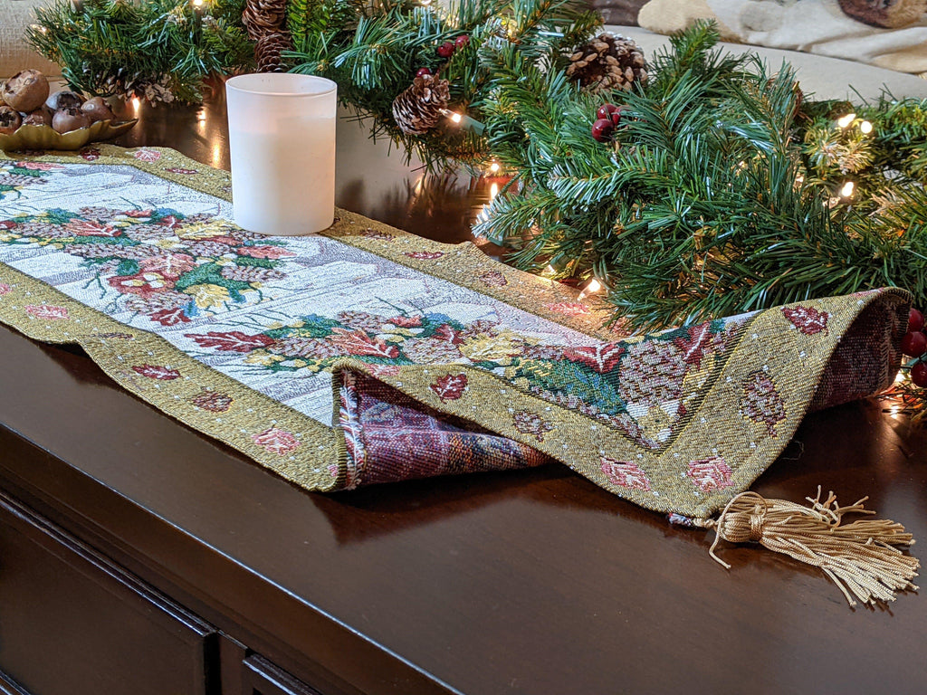 DaDa Bedding Rustic Floral Bouquet Lights Holiday Tapestry Dining Table Runner (6068) DaDalogy Bedding Collection
