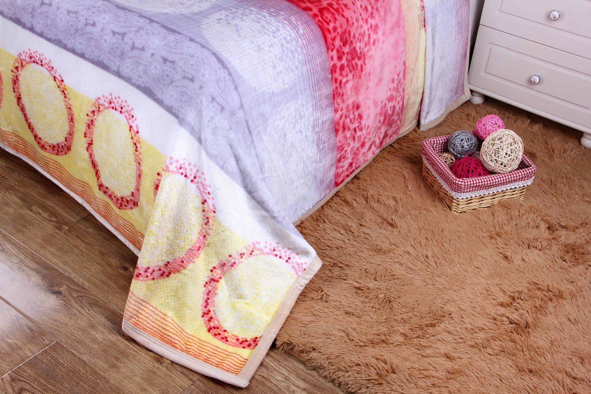 DaDa Bedding Seashore Sunny Yellow Lavender Floral Flannel Mink Fleece Throw Blanket (XY9901) DaDalogy Bedding Collection