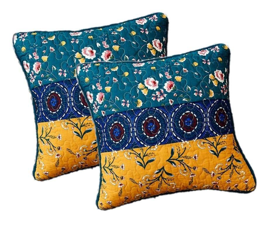 DaDa Bedding Set of 2 Bohemian Patchwork WildFlowers Floral Gardenia Throw Pillow Covers, 18" x 18" (JHW886) DaDalogy Bedding Collection