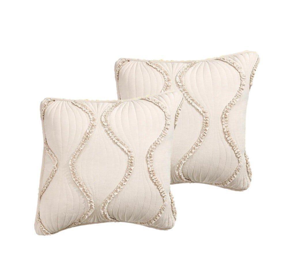 DaDa Bedding Set of 2 Charming Country Tufted Ivory Tan Ruffles Throw Pillow Covers - 18" x 18" (JHW873) DaDalogy Bedding Collection