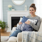 DaDa Bedding Set of 2-Pieces Bohemian Denim Blue Elegance Throw Pillow Covers - 18” x 18" (JHW660) DaDalogy Bedding Collection