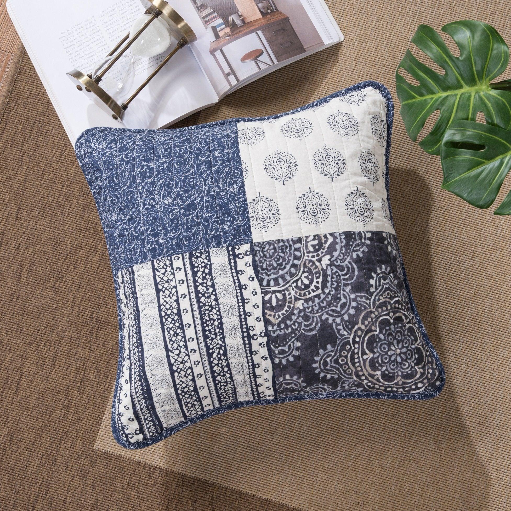 DaDa Bedding Set of 2-Pieces Bohemian Denim Blue Elegance Throw Pillow Covers - 18” x 18" (JHW660) DaDalogy Bedding Collection