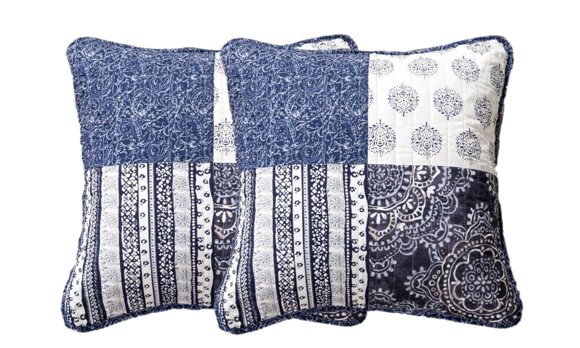 DaDa Bedding Set of 2-Pieces Bohemian Denim Blue Elegance Throw Pillow Covers - 18” x 18" (JHW660) DaDalogy Bedding Collection