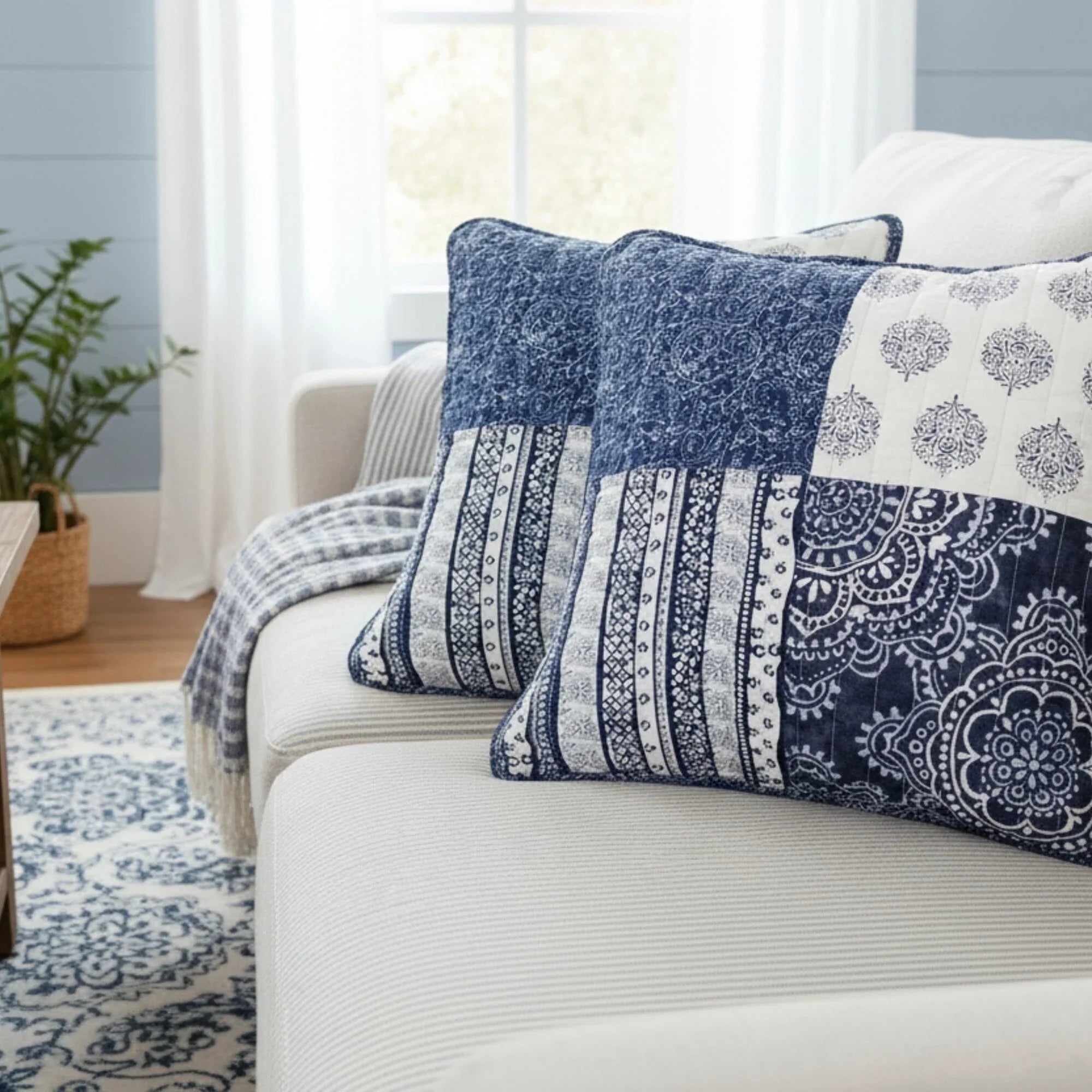 DaDa Bedding Set of 2-Pieces Bohemian Denim Blue Elegance Throw Pillow Covers - 18” x 18" (JHW660) DaDalogy Bedding Collection