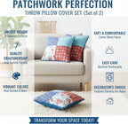 DaDa Bedding Set of 2-Pieces Bohemian Vibes Patchwork Floral Throw Pillow Covers, 18" x 18" (JHW878) DaDalogy Bedding Collection