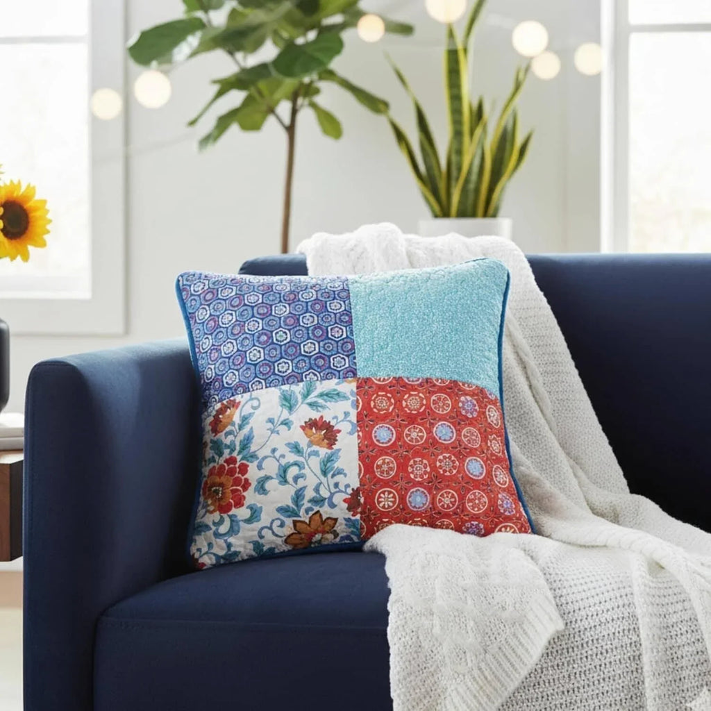 DaDa Bedding Set of 2-Pieces Bohemian Vibes Patchwork Floral Throw Pillow Covers, 18" x 18" (JHW878) DaDalogy Bedding Collection