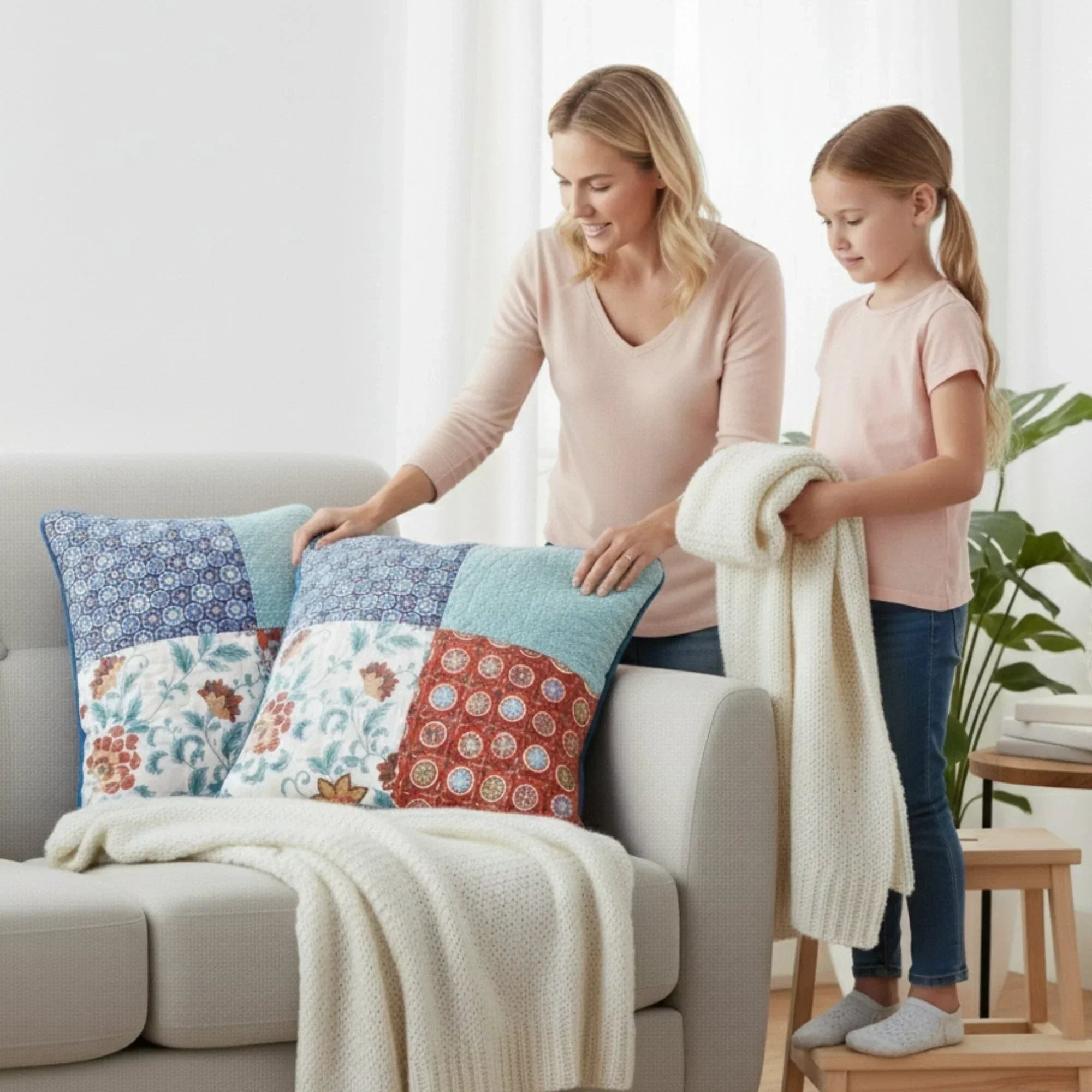 DaDa Bedding Set of 2-Pieces Bohemian Vibes Patchwork Floral Throw Pillow Covers, 18" x 18" (JHW878) DaDalogy Bedding Collection