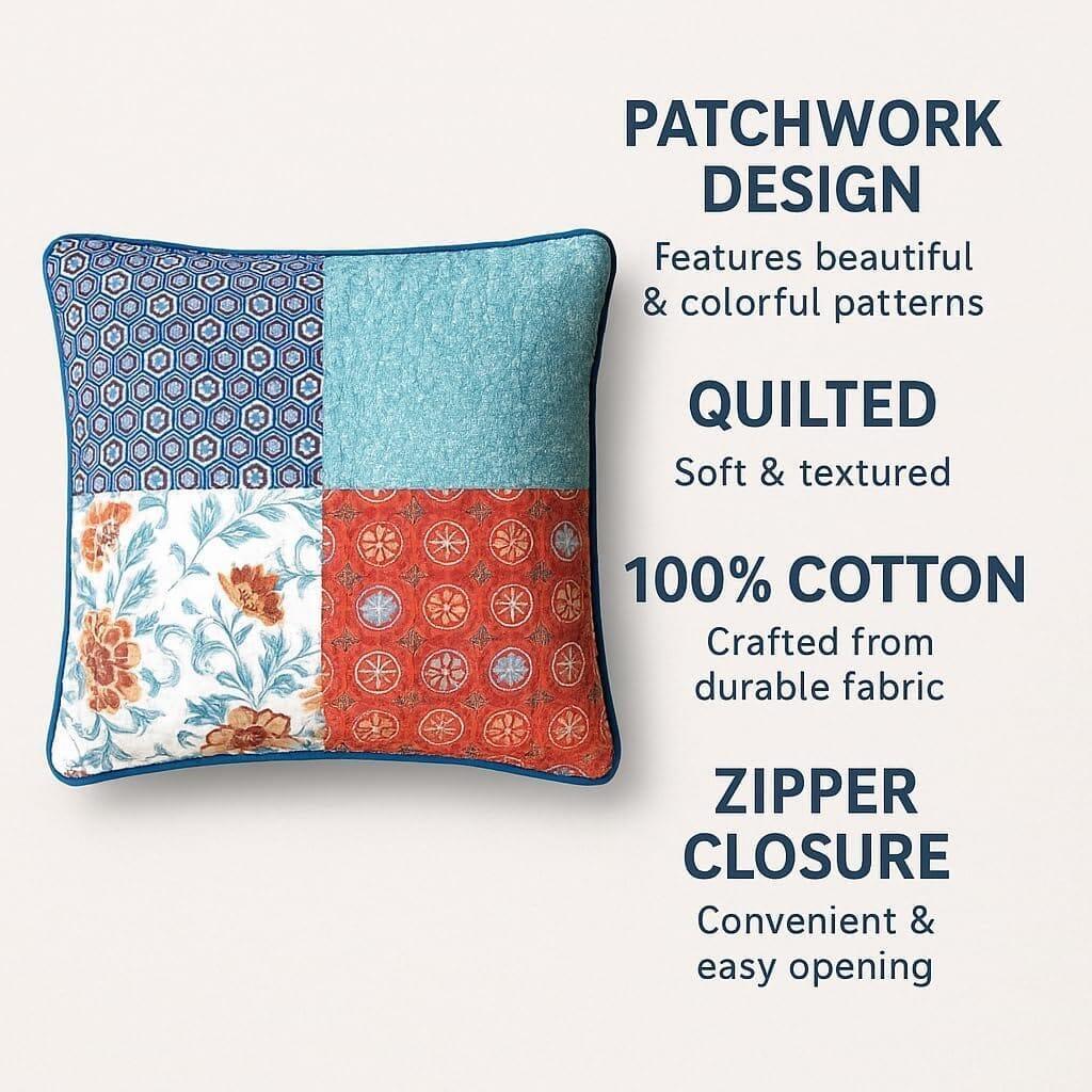 DaDa Bedding Set of 2-Pieces Bohemian Vibes Patchwork Floral Throw Pillow Covers, 18" x 18" (JHW878) DaDalogy Bedding Collection