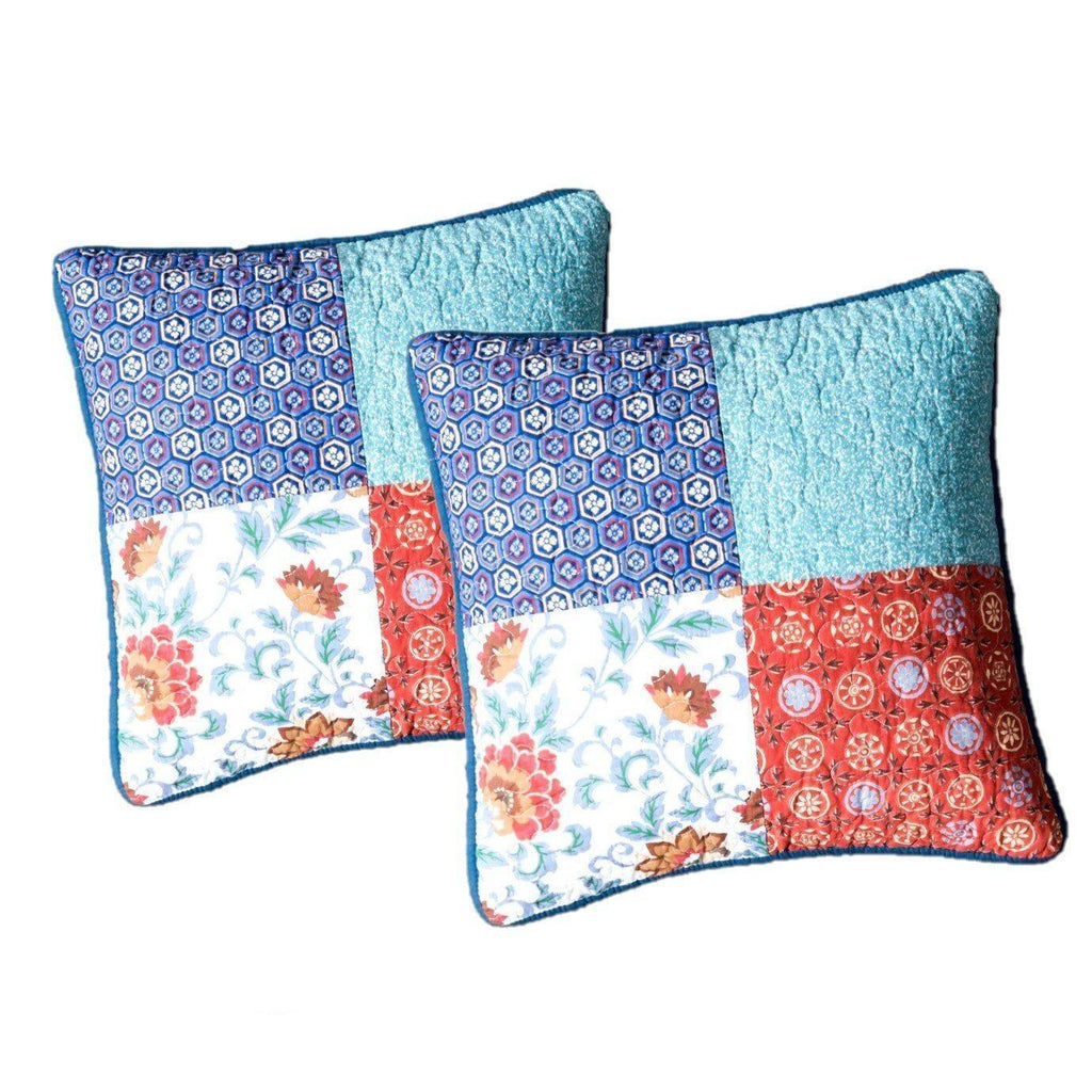 DaDa Bedding Set of 2-Pieces Bohemian Vibes Patchwork Floral Throw Pillow Covers, 18" x 18" (JHW878) DaDalogy Bedding Collection