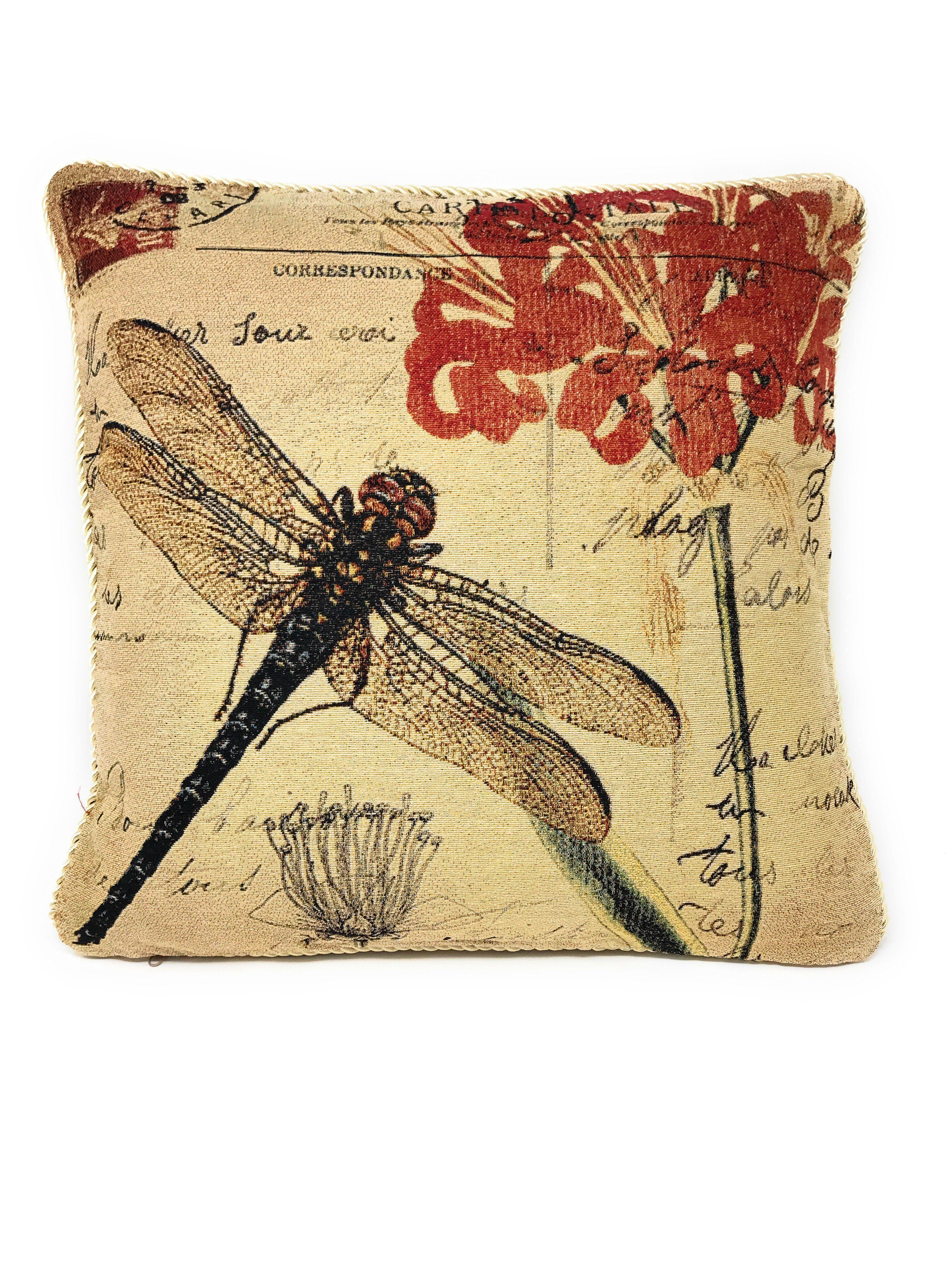DaDa Bedding Set of 2-Pieces Dragonfly Dreams Nature Garden Tapestry Throw Pillow Covers w/ Inserts - 18" x 18" DaDalogy Bedding Collection