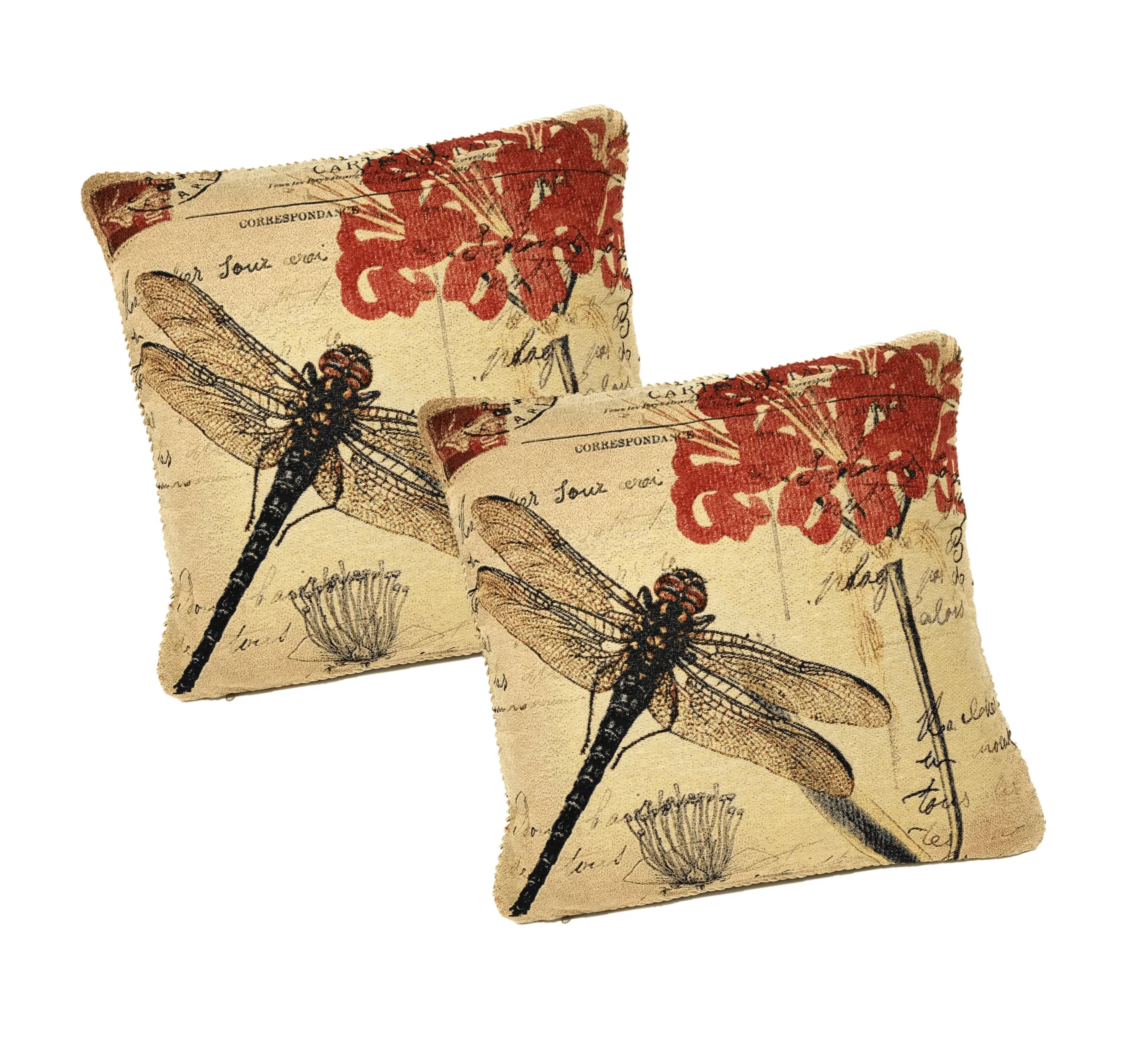DaDa Bedding Set of 2-Pieces Dragonfly Dreams Nature Garden Tapestry Throw Pillow Covers w/ Inserts - 18" x 18" DaDalogy Bedding Collection