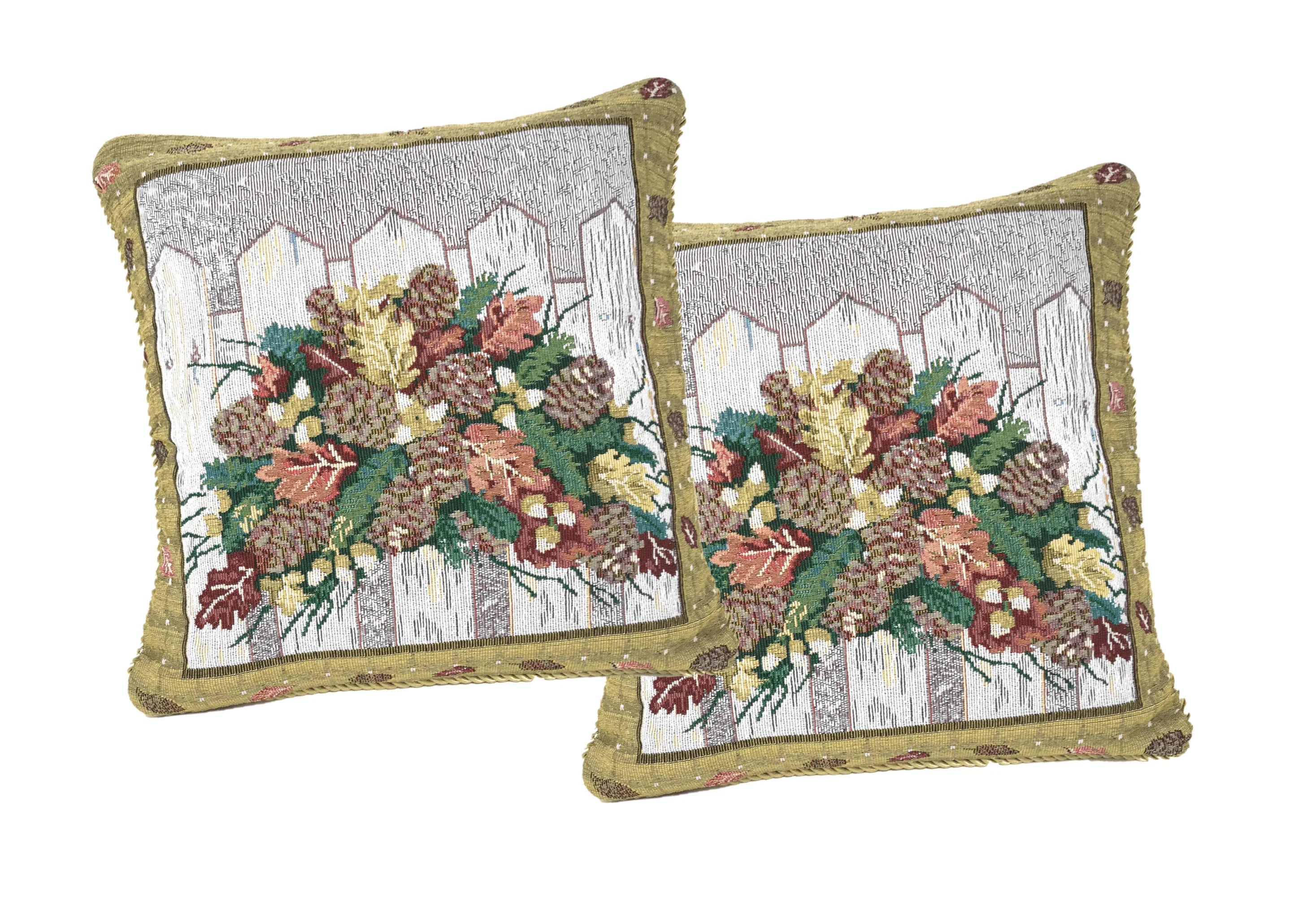 DaDa Bedding Set of 2-Pieces Festive Holiday Fiesta Floral Botanical Tapestry Throw Pillow Covers w/ Inserts - 18" x 18" DaDalogy Bedding Collection