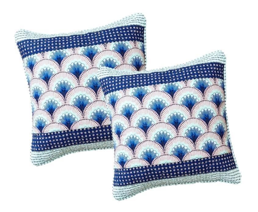DaDa Bedding Set of 2-Pieces Mediterranean Fans Waves Minty Blue Throw Pillow Covers, 18" x 18" (JHW884) DaDalogy Bedding Collection