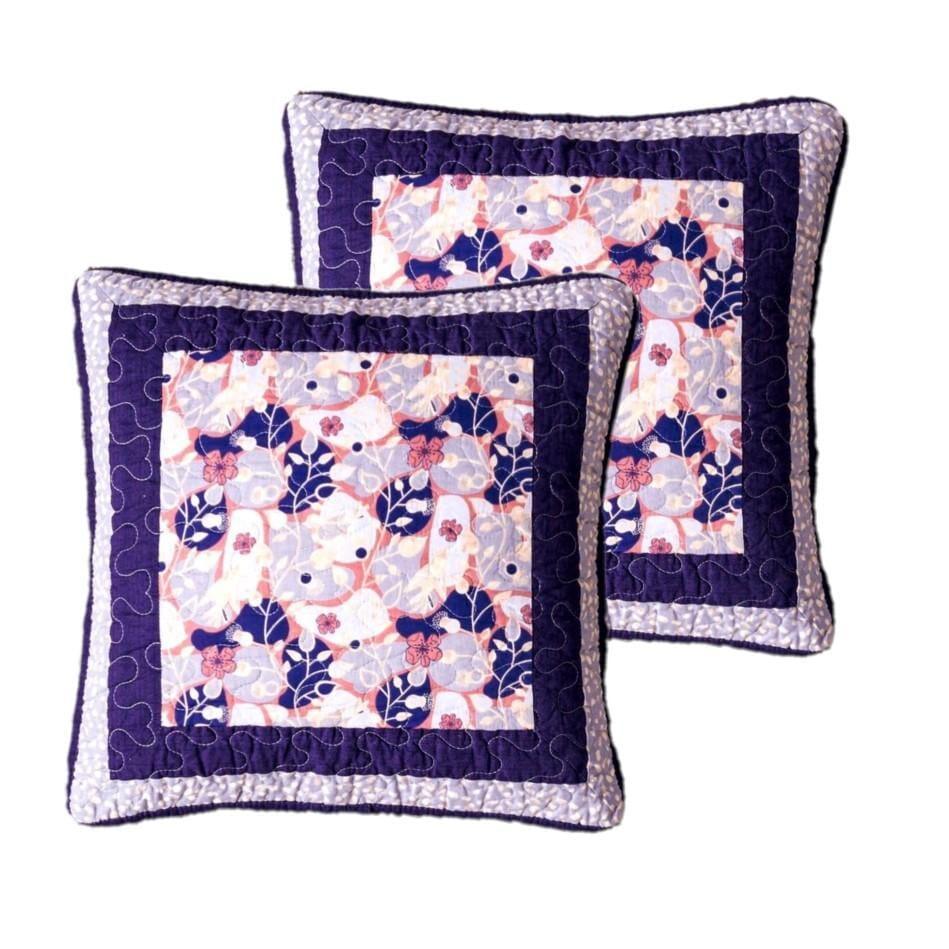 DaDa Bedding Set of 2-Pieces Peachy Blossoms Purple Floral Patchwork Throw Pillow Covers, 18" x 18" - Designed in USA (JHW877) DaDalogy Bedding Collection