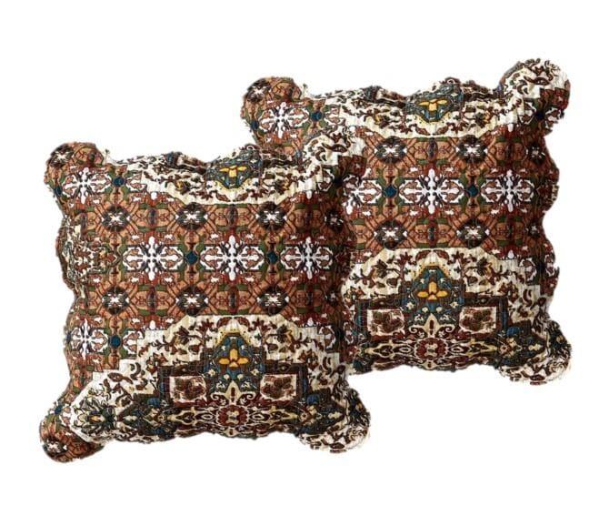 DaDa Bedding Set of 2-Pieces Rustic Earthy Cross Motif Folk Scalloped Throw Pillow Covers, 18" x 18" (JHW944) DaDalogy Bedding Collection