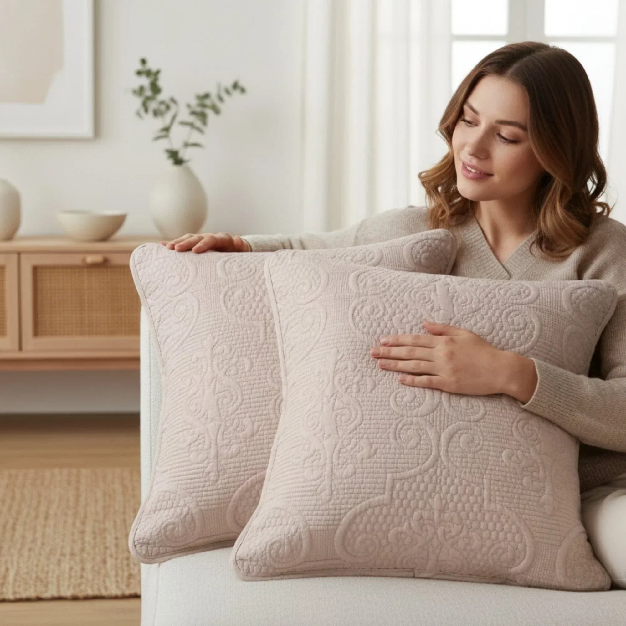 DaDa Bedding Set of 2-Pieces Sandy Beige Taupe Square Cushion Throw Pillow Covers, 18" x 18" (JHW-585) DaDalogy Bedding Collection