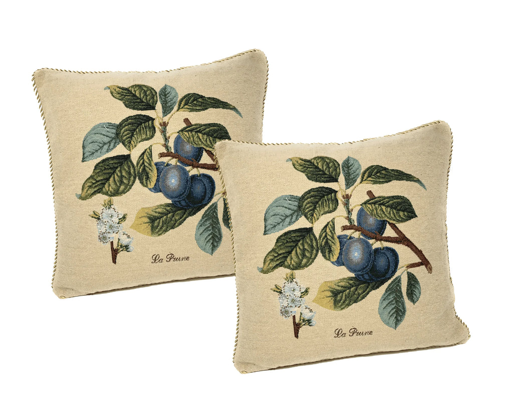 DaDa Bedding Set of 2-Pieces Sugar Plum Fruits Garden Tapestry Throw Pillow Covers w/ Inserts, 18" x 18" DaDalogy Bedding Collection