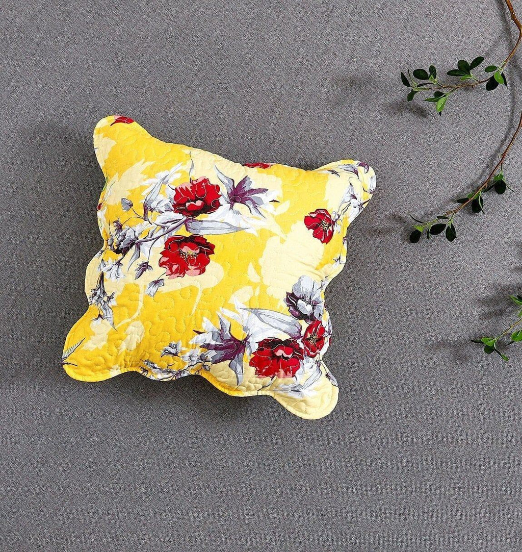 DaDa Bedding Set of 2 Sunshine Yellow Hummingbirds Floral Scalloped Throw Pillow Covers, 18" (JHW925) DaDalogy Bedding Collection
