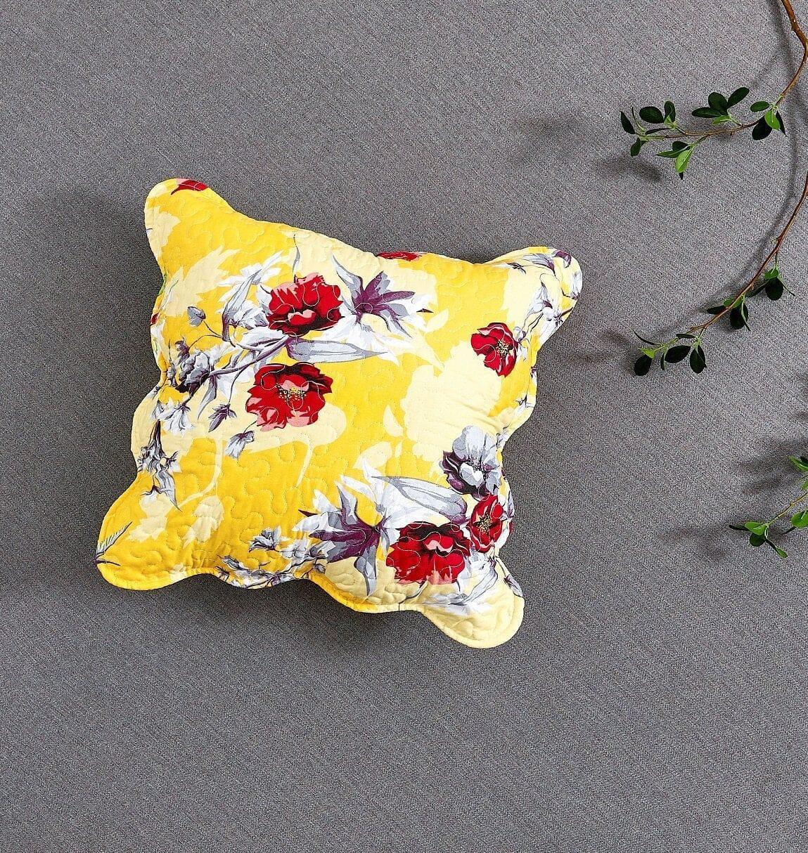 DaDa Bedding Set of 2 Sunshine Yellow Hummingbirds Floral Scalloped Throw Pillow Covers, 18" (JHW925) DaDalogy Bedding Collection