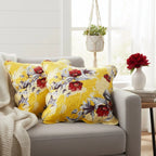 DaDa Bedding Set of 2 Sunshine Yellow Hummingbirds Floral Scalloped Throw Pillow Covers, 18" (JHW925) DaDalogy Bedding Collection