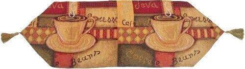 DaDa Bedding Set of 3-Pieces - Smell of Coffee Café Cup Orange Brown Woven Tapestry Dining Table Runners (9912) DaDalogy Bedding Collection