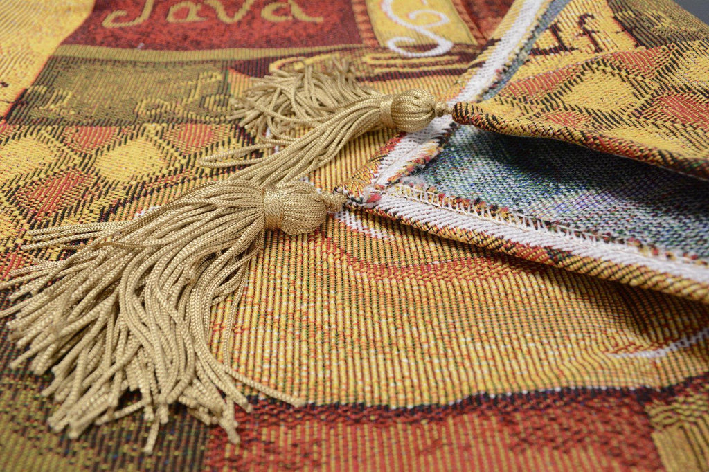 DaDa Bedding Set of 3-Pieces - Smell of Coffee Café Cup Orange Brown Woven Tapestry Dining Table Runners (9912) DaDalogy Bedding Collection