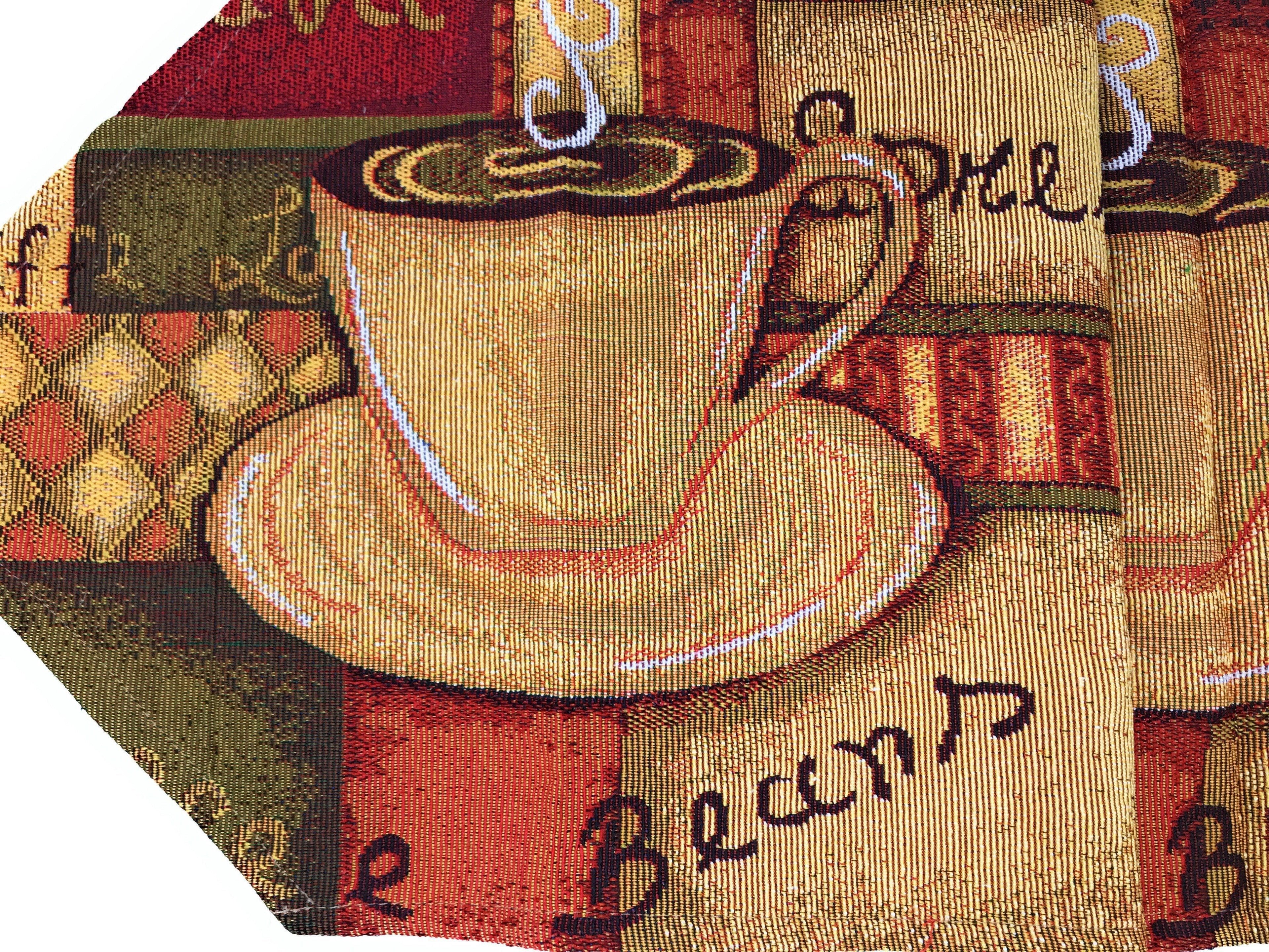 DaDa Bedding Set of 3-Pieces - Smell of Coffee Café Cup Orange Brown Woven Tapestry Dining Table Runners (9912) DaDalogy Bedding Collection