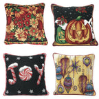 DaDa Bedding Set of 4 Pieces - Autumn Harvest Halloween & Christmas Ornaments Holiday Tapestry Throw Pillow Covers Bundle Pack - 16" x 16" DaDalogy Bedding Collection