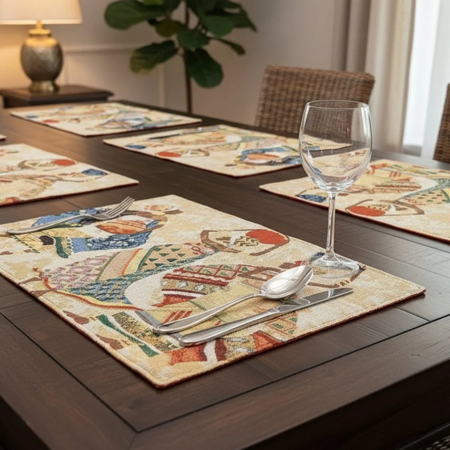 DaDa Bedding Set of 4-Pieces Dancing Women African Kwanzaa Tapestry Dining Table Placemats 13” x 19” (18117) DaDalogy Bedding Collection