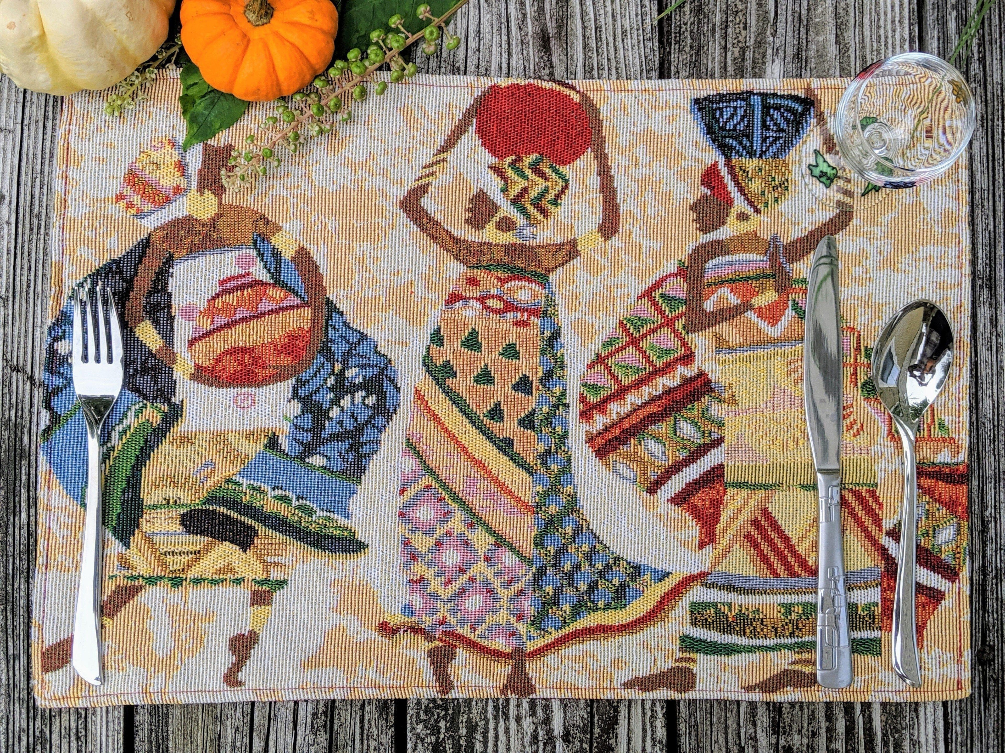 DaDa Bedding Set of 4-Pieces Dancing Women African Kwanzaa Tapestry Dining Table Placemats 13” x 19” (18117) DaDalogy Bedding Collection