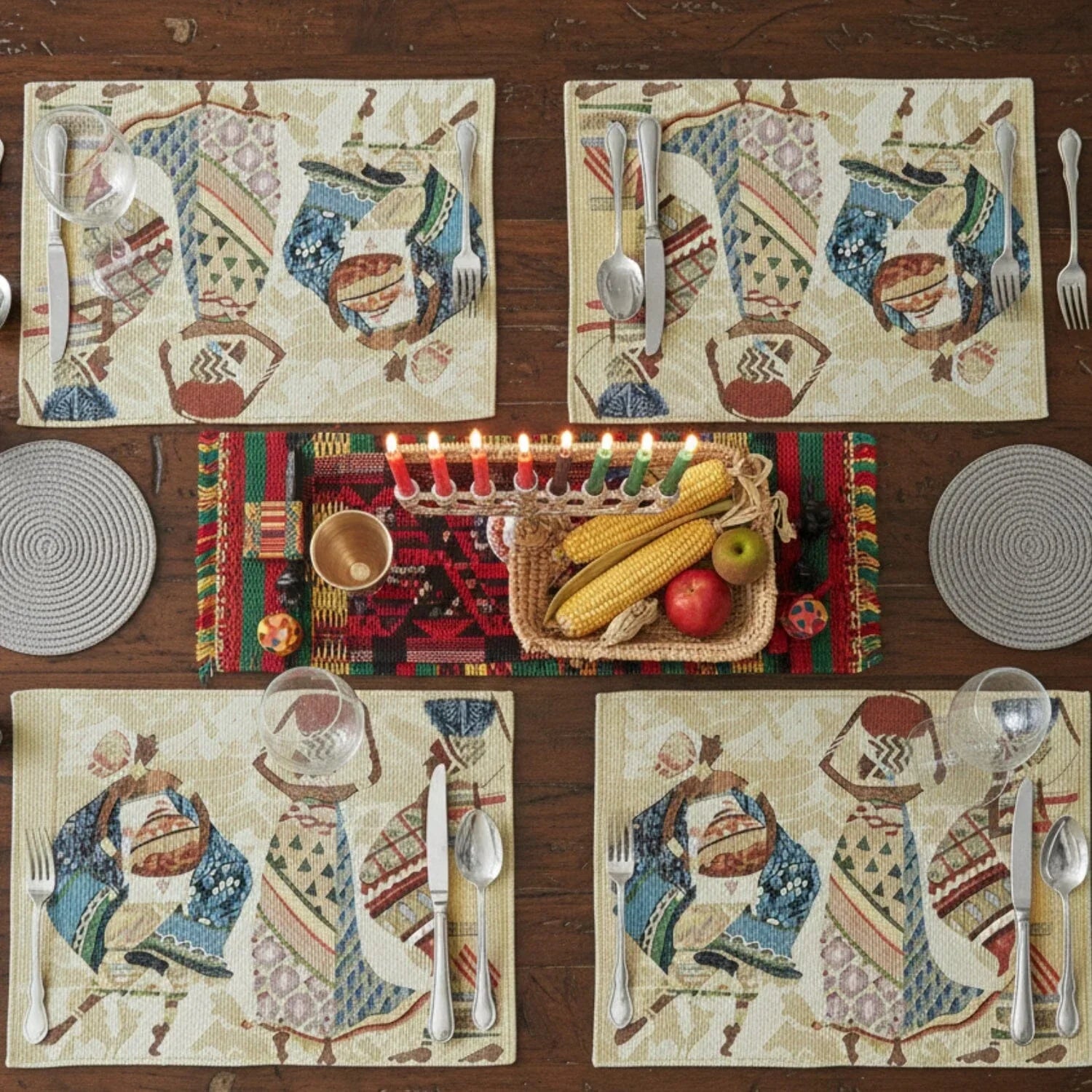 DaDa Bedding Set of 4-Pieces Dancing Women African Kwanzaa Tapestry Dining Table Placemats 13” x 19” (18117) DaDalogy Bedding Collection