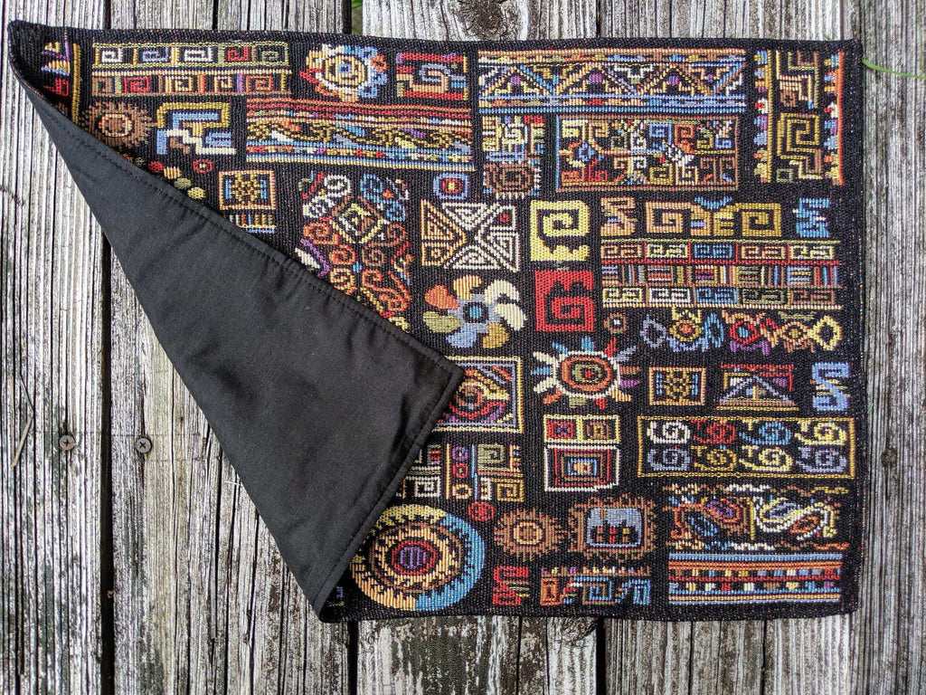 DaDa Bedding Set of 4-Pieces Ethnic Ornaments Geometric Black Tapestry Dining Placemats 13” x 19” (18118)